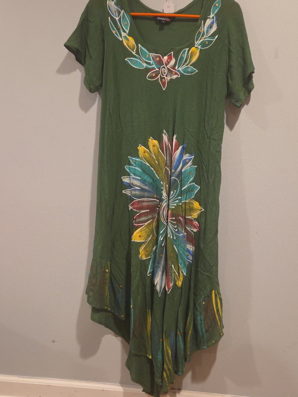 #18 Riviera Sun Green Floral Hand-Painted Midi Dress
